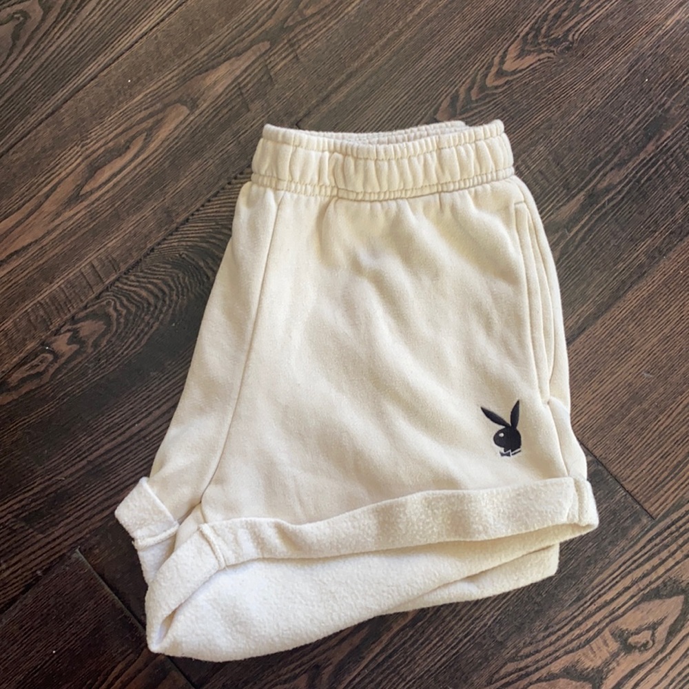 creme playboy sweat shorts from pacsun !